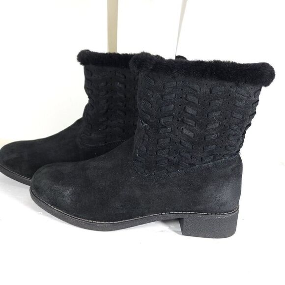 Abeo Women's Bristol US8,5 Black Leather Sheepskin Lined Shearling Ankle Booties - Picture 2 of 12